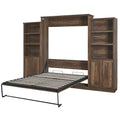 Queen Size Half Self Close And Open Murphy Bed With 2 Side Cabinet Storage Shelf, Cabinet Space Saving Bed Perfect For Guest Room, Bed Room, Guest Room, Home Office, Brown Box Spring Not Required Queen Brown Wood Brown Pine Murphy Solid Wood Mdf