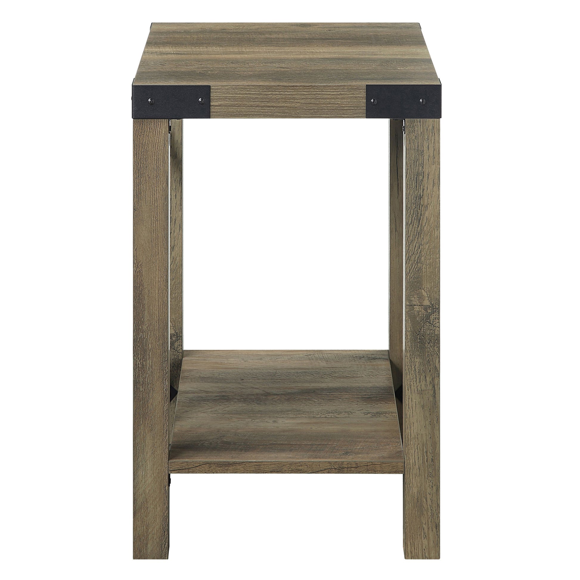 Rustic Oak End Table With Bottom Shelf Rustic Rustic Shelves Square Wood Metal