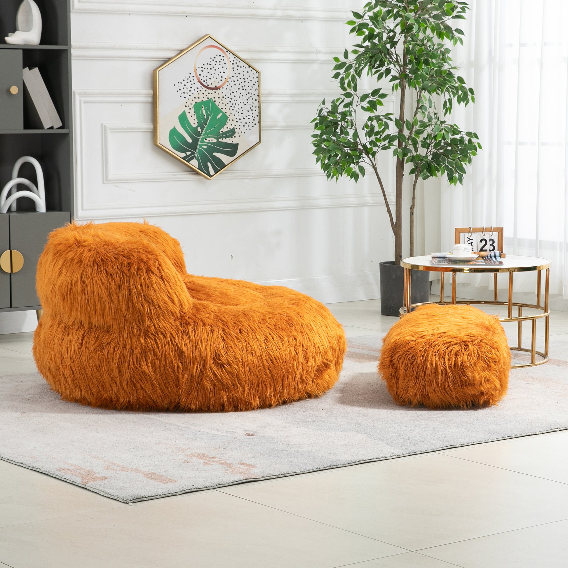 Coolmore Bean Bag Chair, Floor Sofa With Handle,Accent Sofa Chair With Ottoman For Gaming Reading Relaxing Orange Orange Foam Plush