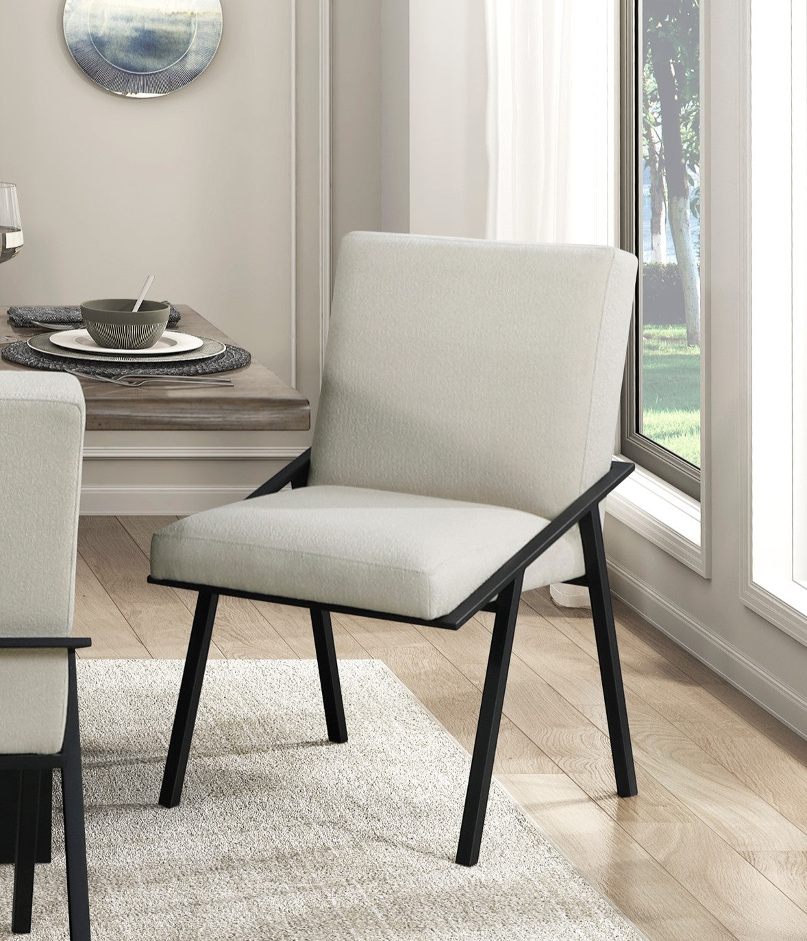 Black Metal Base Contemporary Side Chairs Set Of 2Pc, Cream Fabric Upholstered Dining Furniture Black Cream Dining Room Contemporary,Modern Side Chair Set Of 2 Metal