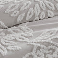 3 Piece Tufted Cotton Chenille Floral Duvet Cover Set King Grey Cotton