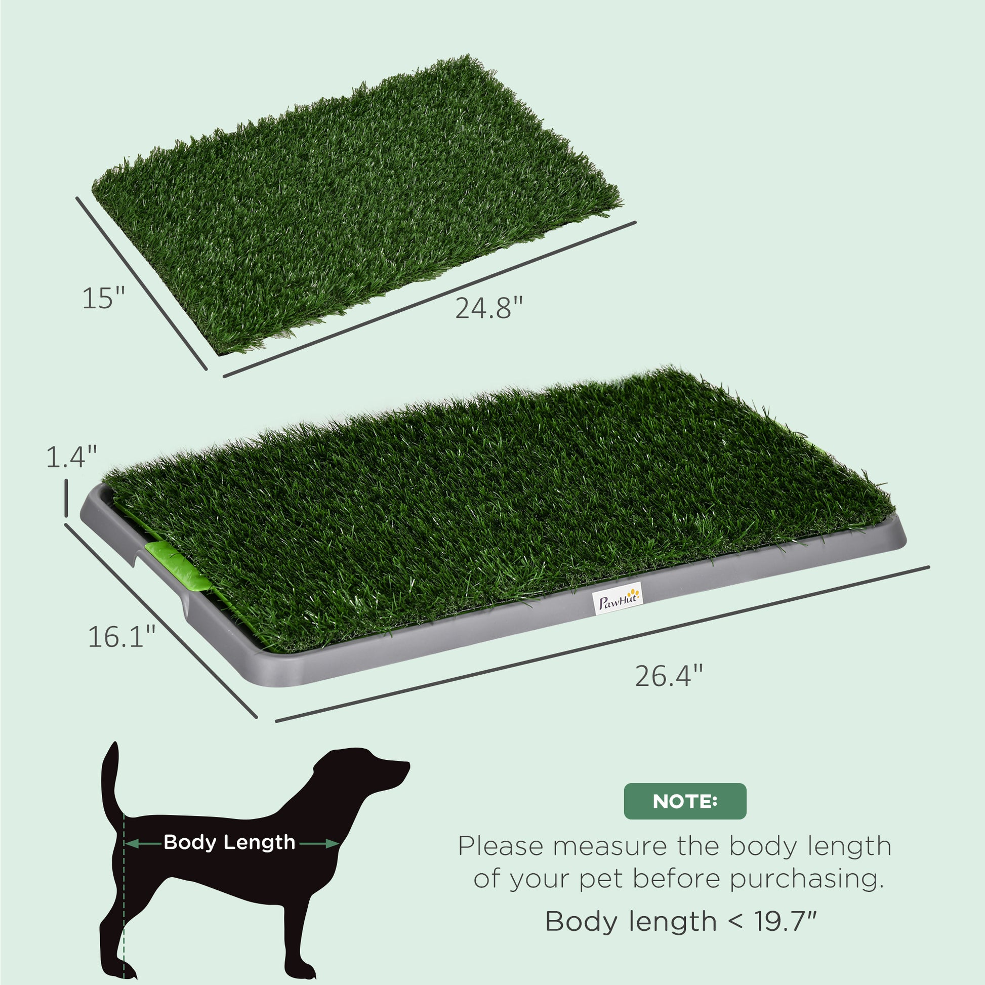 Pawhut Dog Grass Pad With Tray, 26" X 16", Grass Pad For Potty Training Dogs, 2 Pack Of Artificial Washable Grass Pee Pads For Indoor Outdoor Use, Green Green Plastic