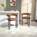 Coolmore Bar Stools Set Of 2, Modern Bar Stool With Back, Black Metal Frames, Upholstered Bar Stools For Kitchen Island, Pub, Club Light Brown Pu Light Brown Dining Room Foam Pu Leather