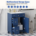 24 Inch Bathroom Vanity Cabinet With Ceramic Sink, 2 Drawers, 1 Door Blue Bathroom Solid Wood Mdf