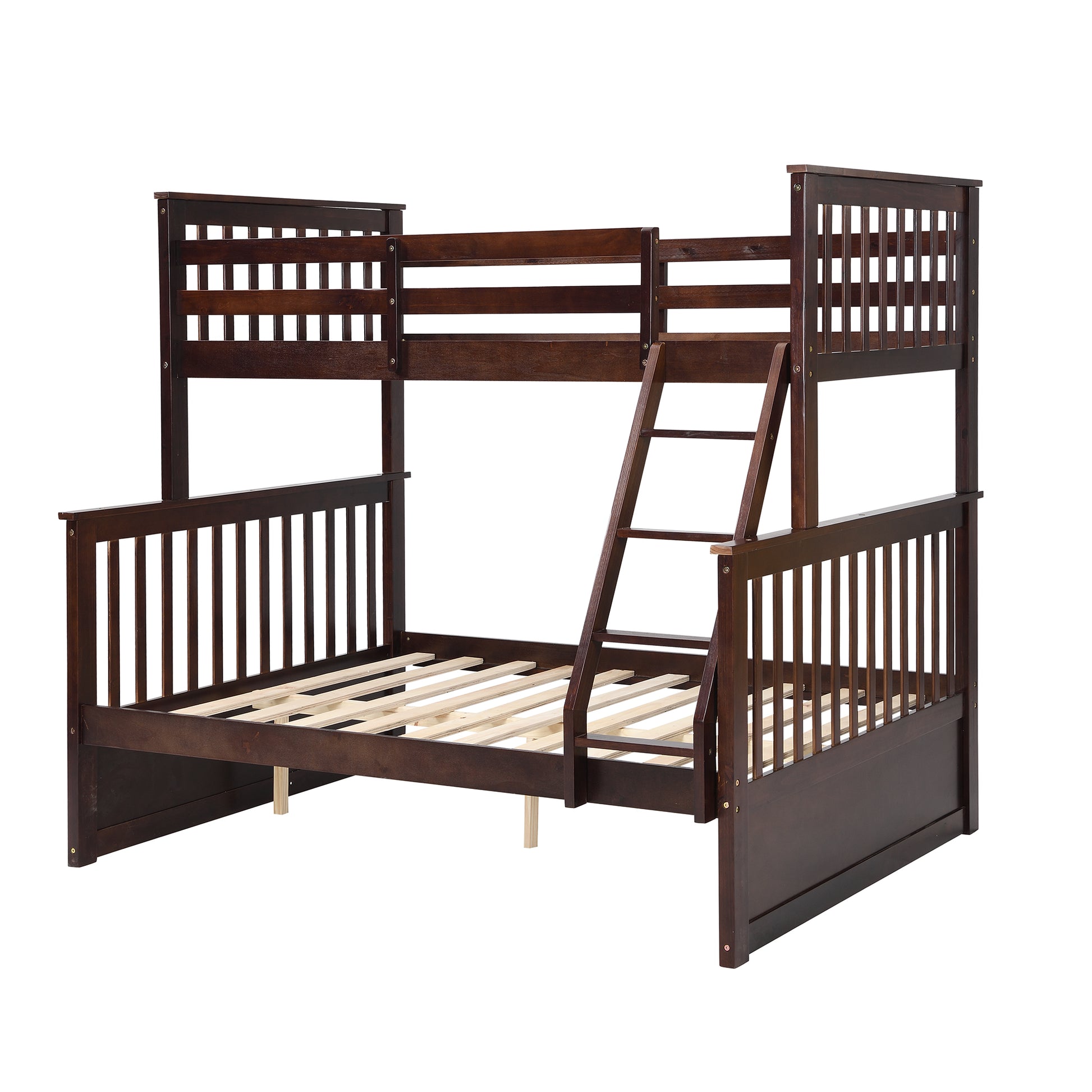 Twin Over Full Bunk Bed With Storage Drawers, Wooden Bunk Bed With Ladder And Safety Guard Rails Espresso Full Espresso Wood