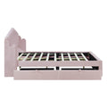 Queen Size Upholstered Platform Bed With 4 Drawers And 2 Usb, Pink Box Spring Not Required Queen Pink Wood Bedroom Bed Frame Polyester Upholstered
