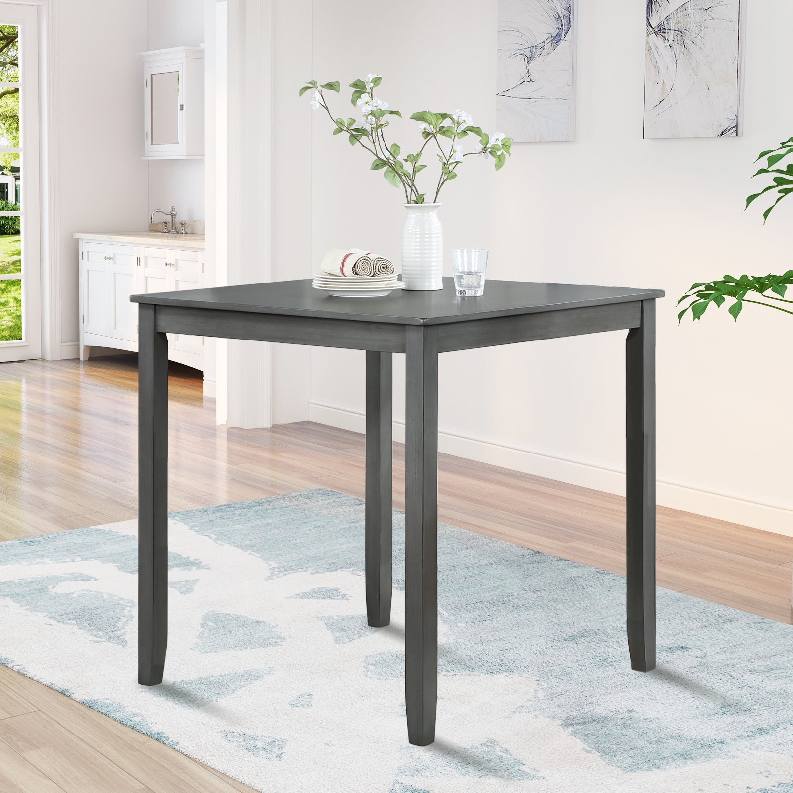 Wooden Dining Square Table, Kitchen Table For Small Space, 4 Person Counter Height Table, Gray,Only The Table Gray Seats 4 Gray Dining Room Acacia Square Acacia Wood