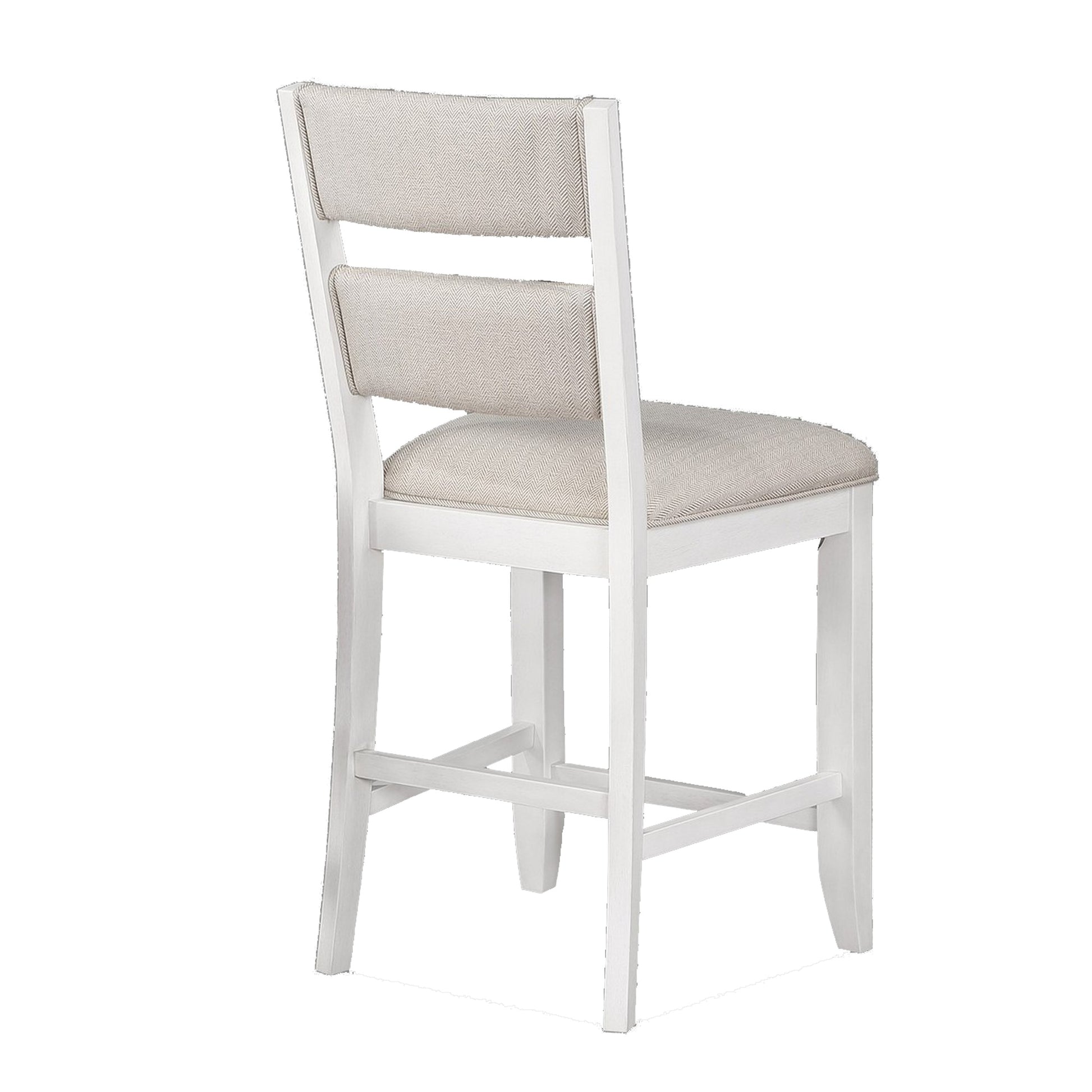 Kith 24 Inch Counter Height Chairs, Set Of 2, Padded Seat And Back, White White Wood Fabric