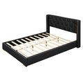 Queen Size Upholstered Platform Bed With Metal Strips, Black Queen Black Pu
