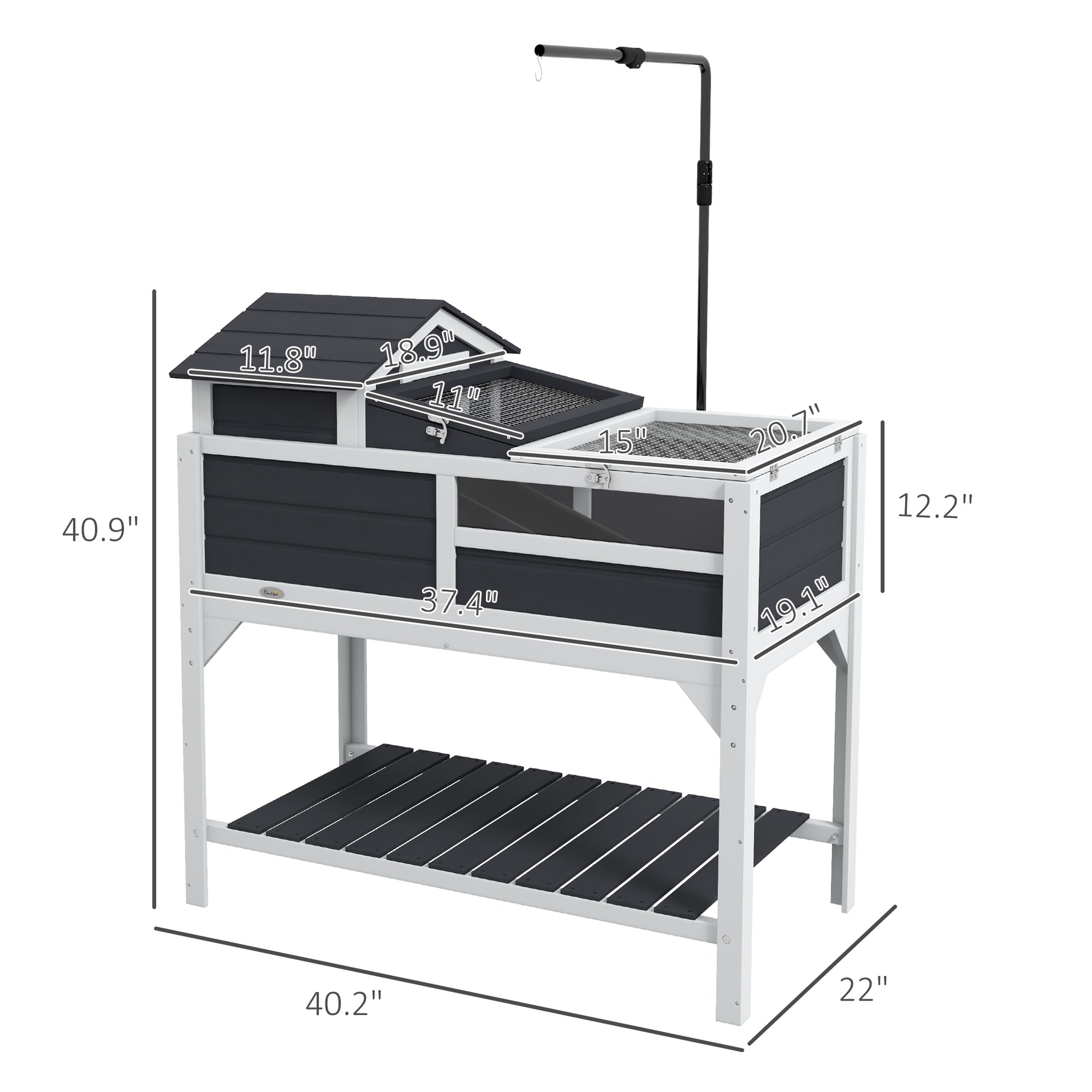 Pawhut Tortoise Habitat With Adjustable Lamp Holder, 2 Layer Tortoise Enclosure With Storage Shelf, Removable Main House, Fixed Tray, Openable Lid, Gray Gray Wood