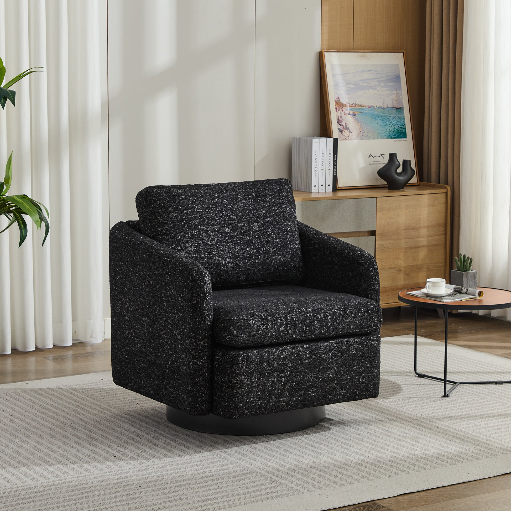 31.5"W Swivel Accent Chair And Comfy Round Accent Single Sofa Chair, 360 Degree Club Chair, Lounge Armchair For Living Room,Bedroom.Nursery.Black Gray Chenille Black Gray Chenille