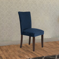 Velvet Upholstered Parsons Dining Chair With Wooden Legs, Navy Blue And Brown, Set Of Two Blue Brown Wood Fabric