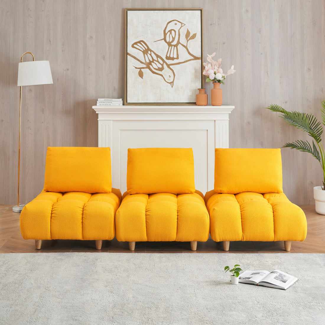 90 Inches Long, Teddy Sofa Fabric, With Spacious And Comfortable Seats, For Apartment Office Living Room Yellow Yellow Teddy 3 Seat