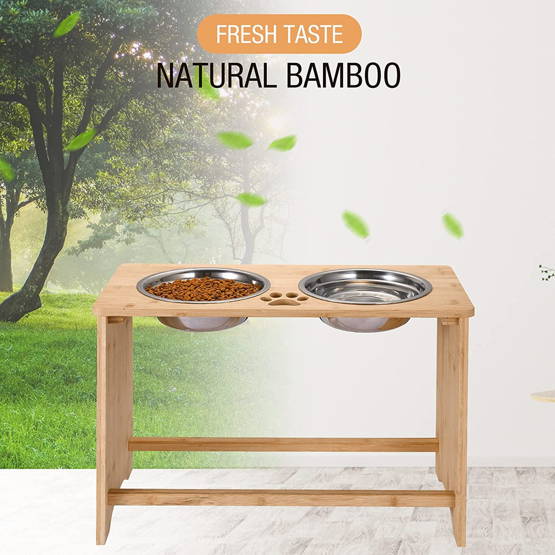 Gardenia Raised Dog Bowl Stand For Medium Sized Dogs, Elevated Dog Bowls, Bamboo Raised Dog Bowl, Dog Food Bowl Stand, Feeding Station Natural Wood Bamboo