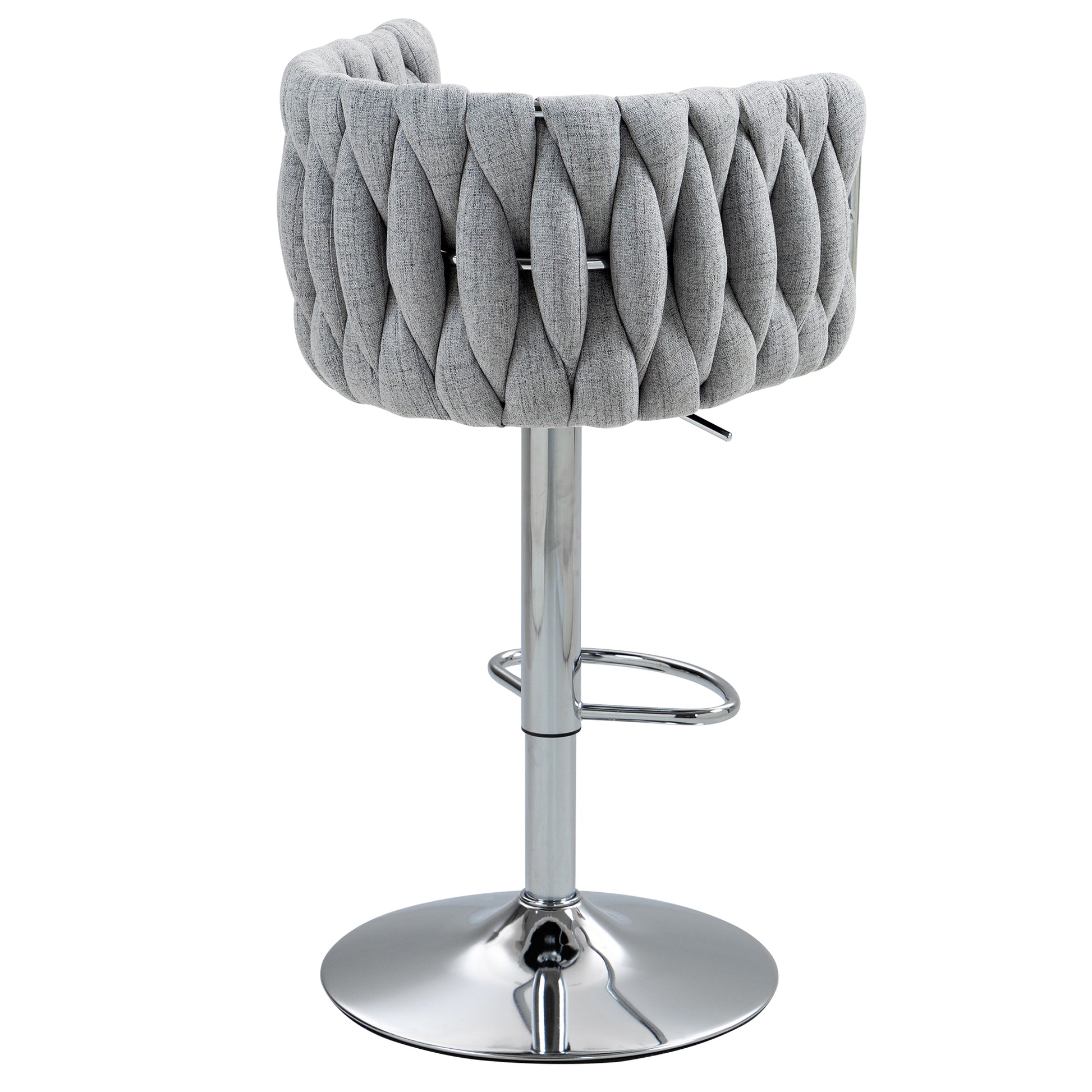 360 Fabric Cover Swivel Bar Stools Set Of 2, Adjustable Counter Height Bar Chairs With Woven Back & Footrest,Silver Chromed Bar Stools For Kitchen Island, Cafe, Pub Gray Gray Kitchen Modern Foam Fabric