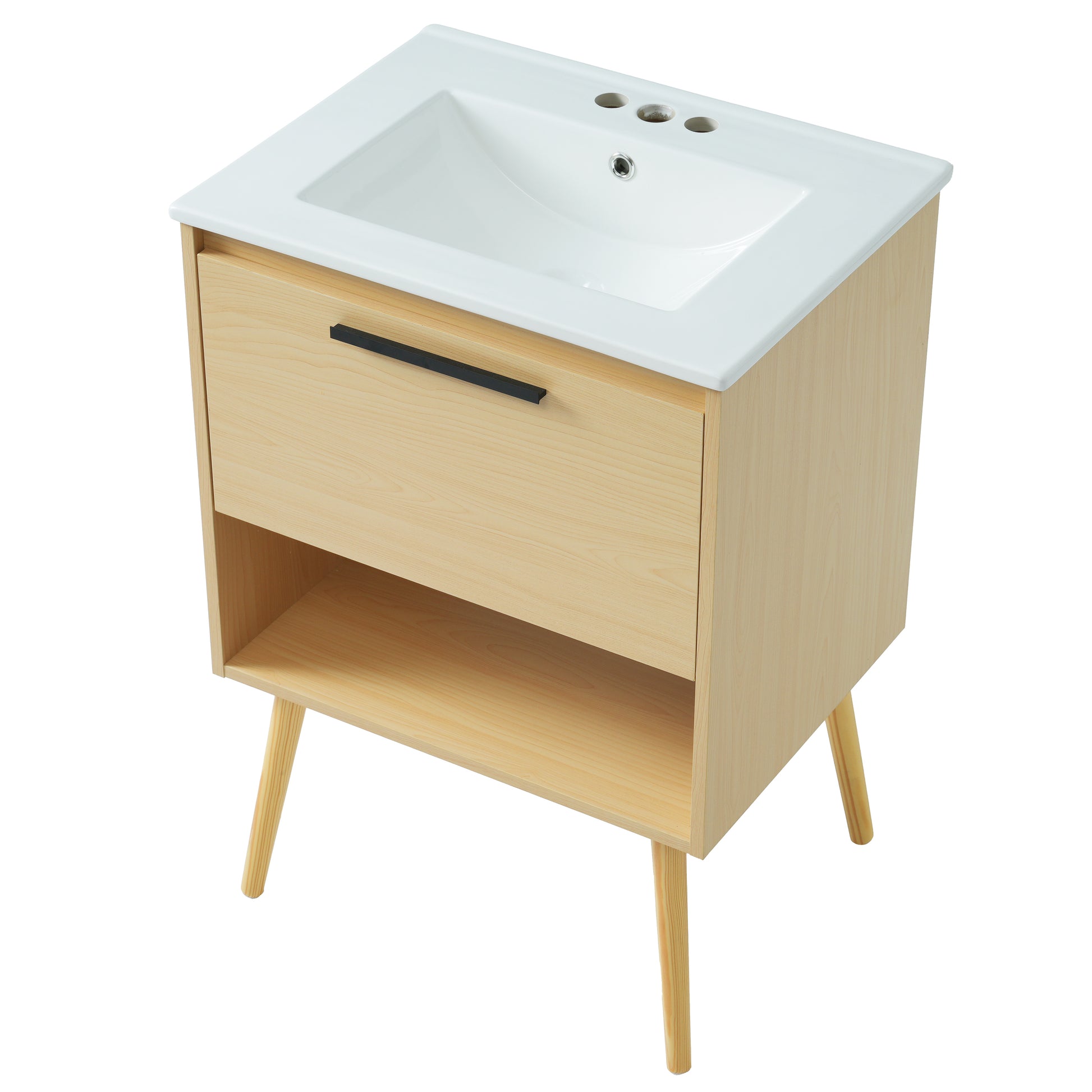 24" Bathroom Vanity With Sink Combo, Multi Functional Bathroom Cabinet With Drawer, Mdf Board, Natural Natural Solid Wood Mdf