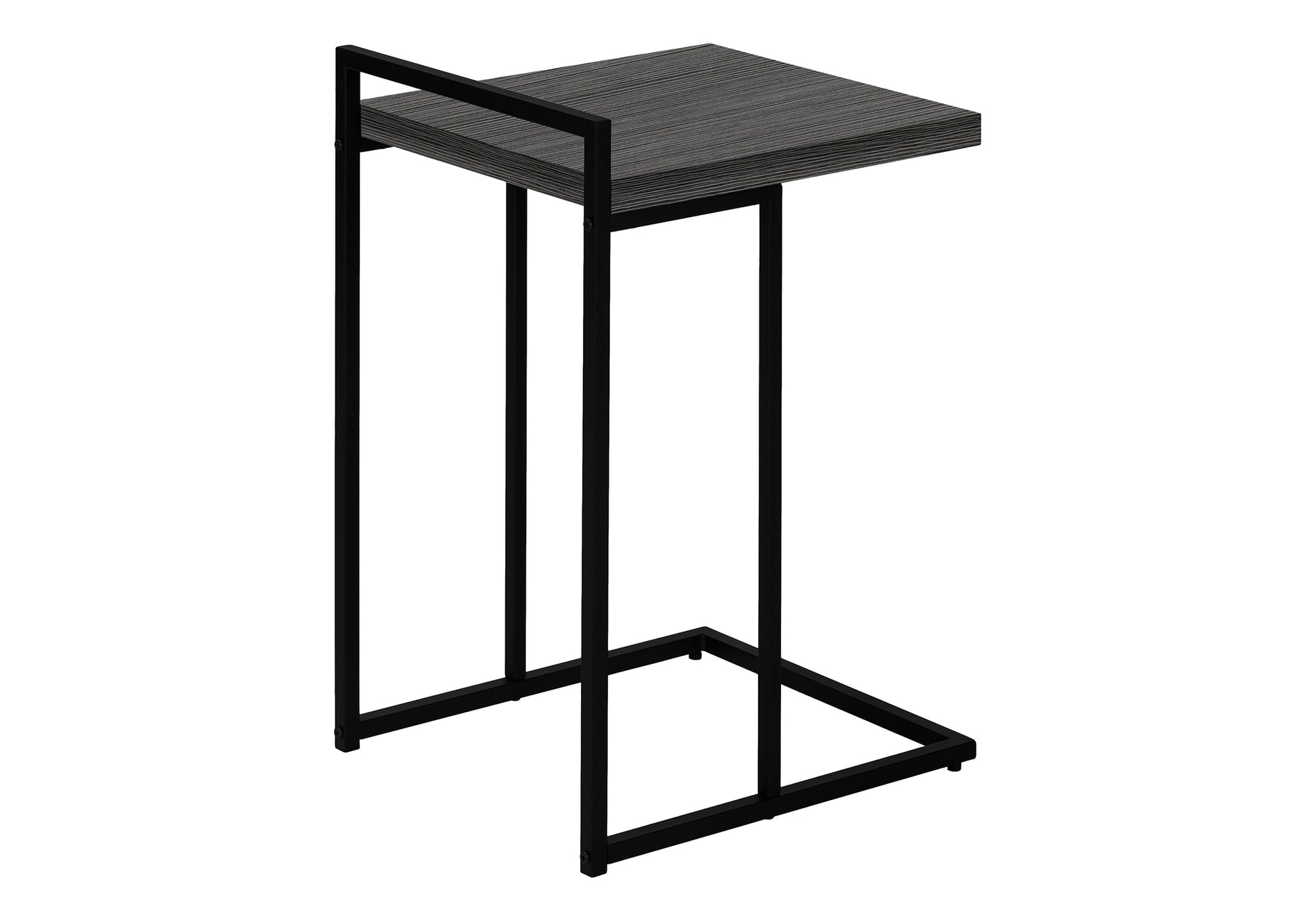 Accent Table, C Shaped, End, Side, Snack, Living Room, Bedroom, Grey Laminate, Black Metal, Contemporary, Modern Grey Particle Board