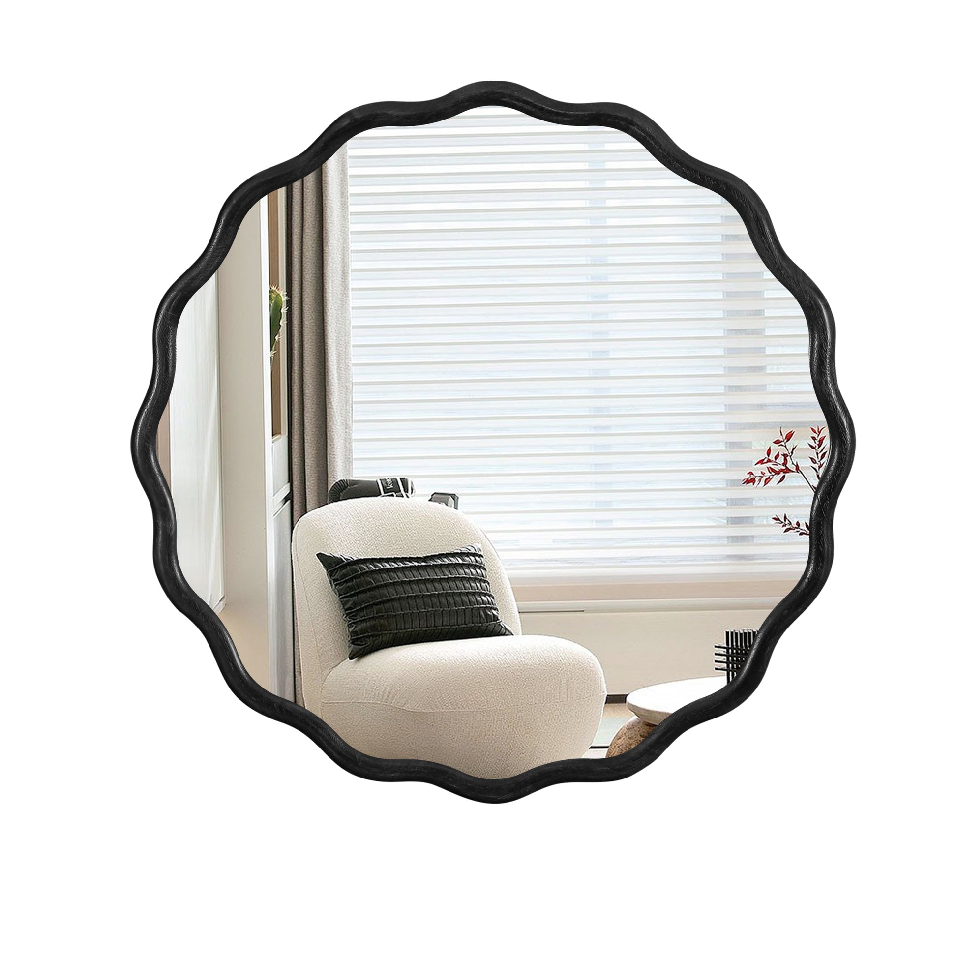 Solid Wood Wavy Mirror Black Vanity Mirror Wall Decor 36" X 36" Modern Mirror Wall Decor For Bathroom, Bedroom, Living Room, Dining Room, Cloakroom, Entryway Black Glass Solid Wood