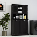 Two Compartment Tilt Out Dirty Laundry Basket Tall Bathroom Cabinet With 2 Adjustable Shelves Black Black Mdf