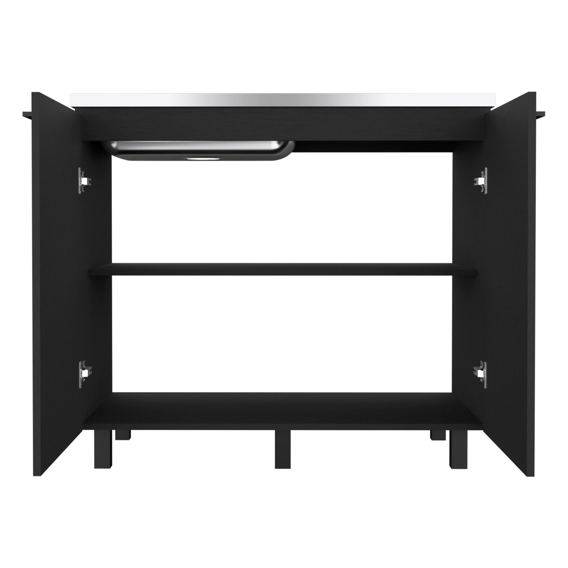 2 Freestanding Utility Base Cabinet With Stainless Steel Countertop And 2 Door, Black Black Solid Wood Mdf Engineered Wood