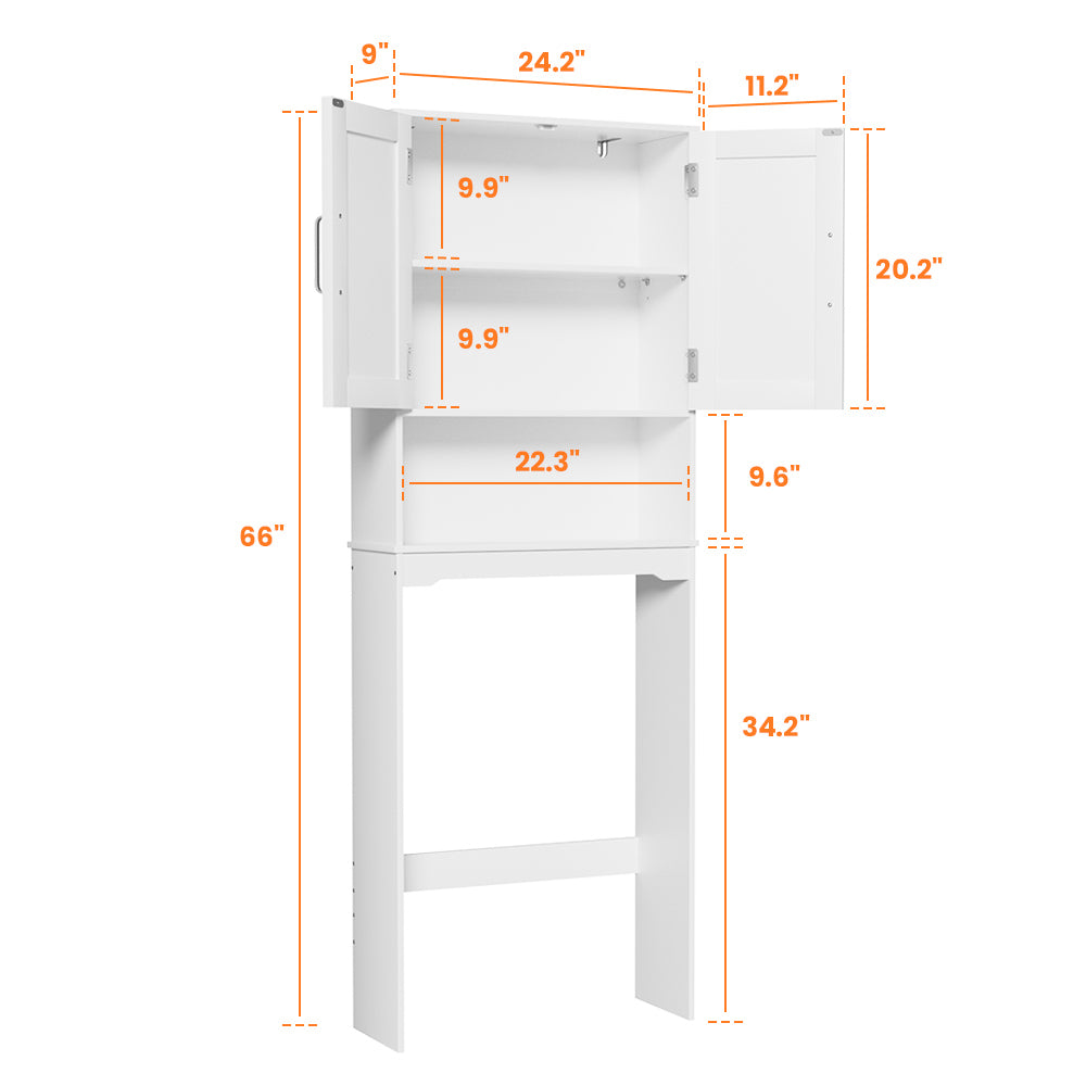 Over The Toilet Storage Cabinet With Barn Doors,24.2''W Free Standing Toilet Storage Shelf Space Saver With Adjustable Bottom Bar, White Ameican White Oak Wood