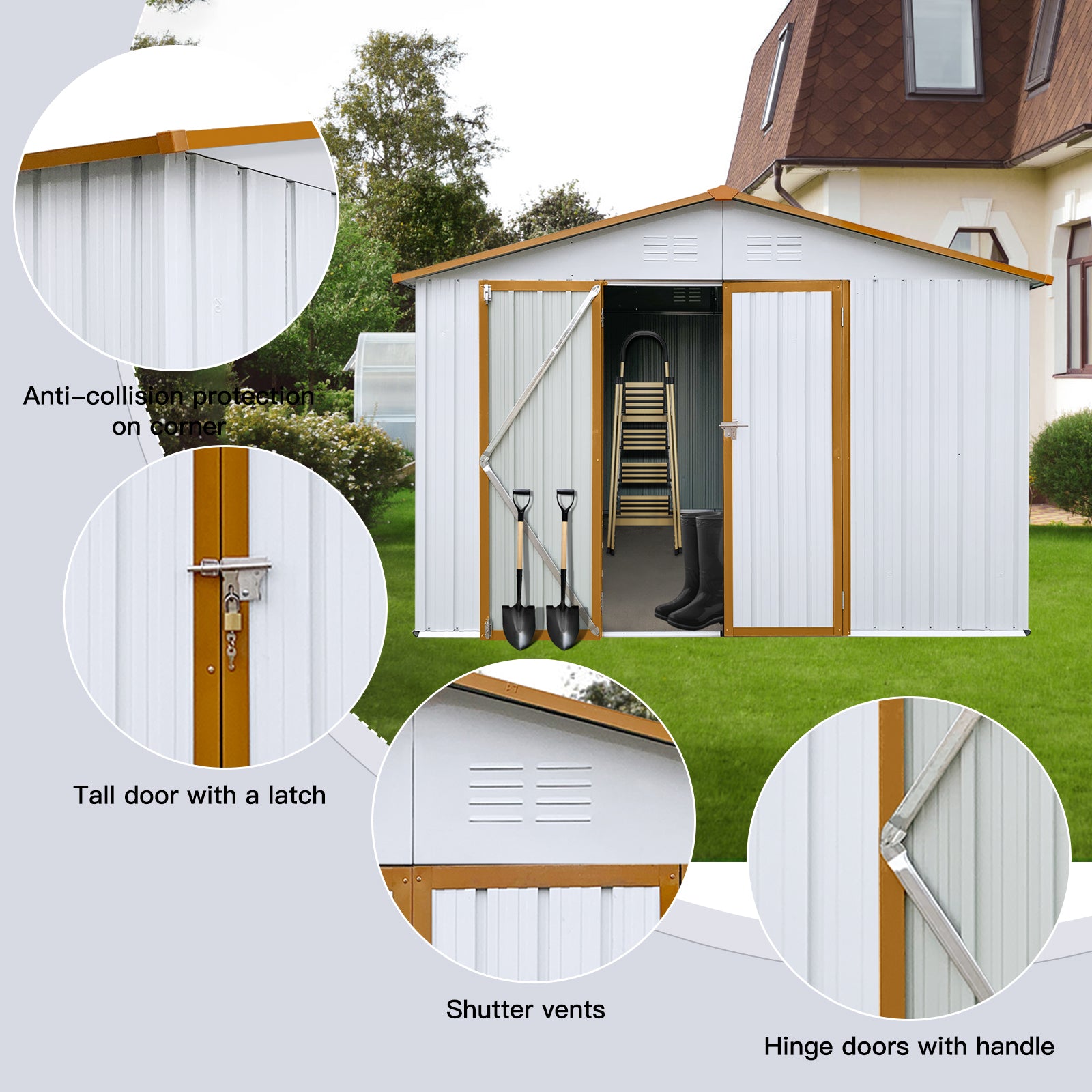 Metal Garden Sheds 10Ftx12Ft Outdoor White Yellow White Metal