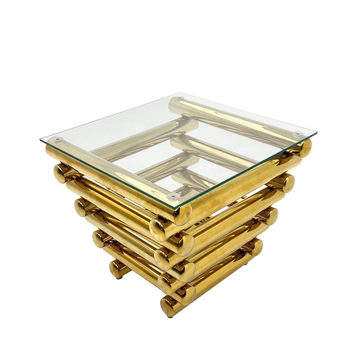 Gold Stainless Steel Clear Tempered Glass Coffee Table For Bed Room, Living Room Clear,Gold Modern Open Storage Stainless Steel,Tempered Glass