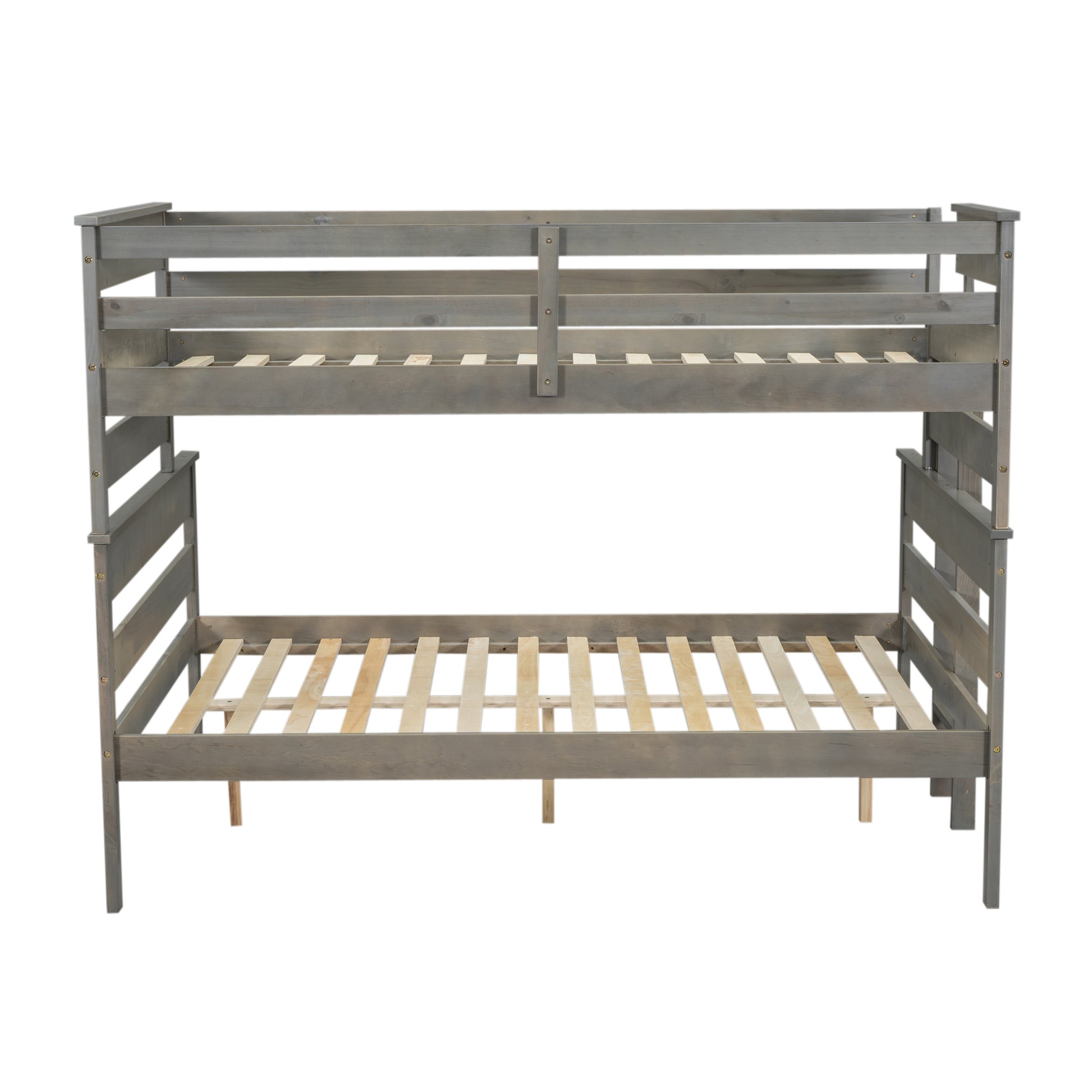 Wood Twin Over Full Bunk Bed With Ladder, Gray Twin Box Spring Not Required Gray Solid Wood Mdf