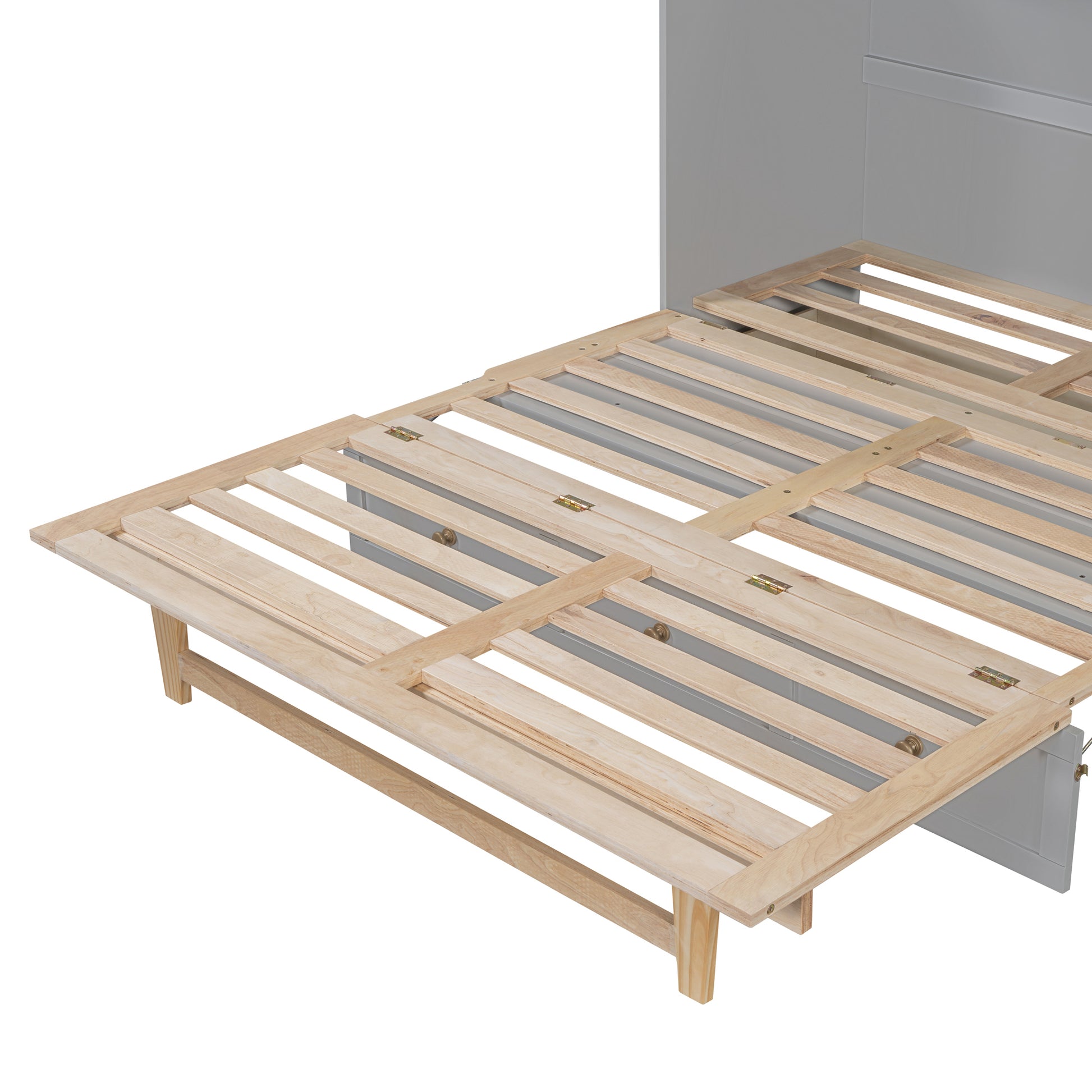 Queen Murphy Bed With Large Drawers,Gray Queen Gray Plywood