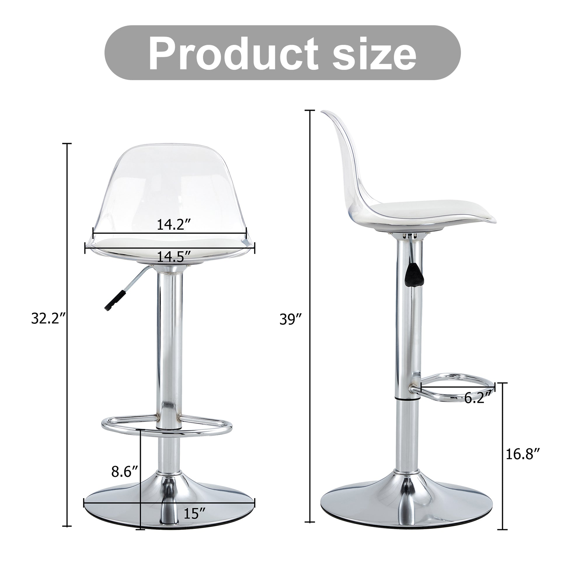 Modern Minimalist Bar Chairs And Bar Stools. Can Rotate 360 And Adjust Lifting. Pet Backrest And Pu Seats. Set Of 2. Suitable For Bars, Restaurants, And Front Desk Cashiers. White Pu