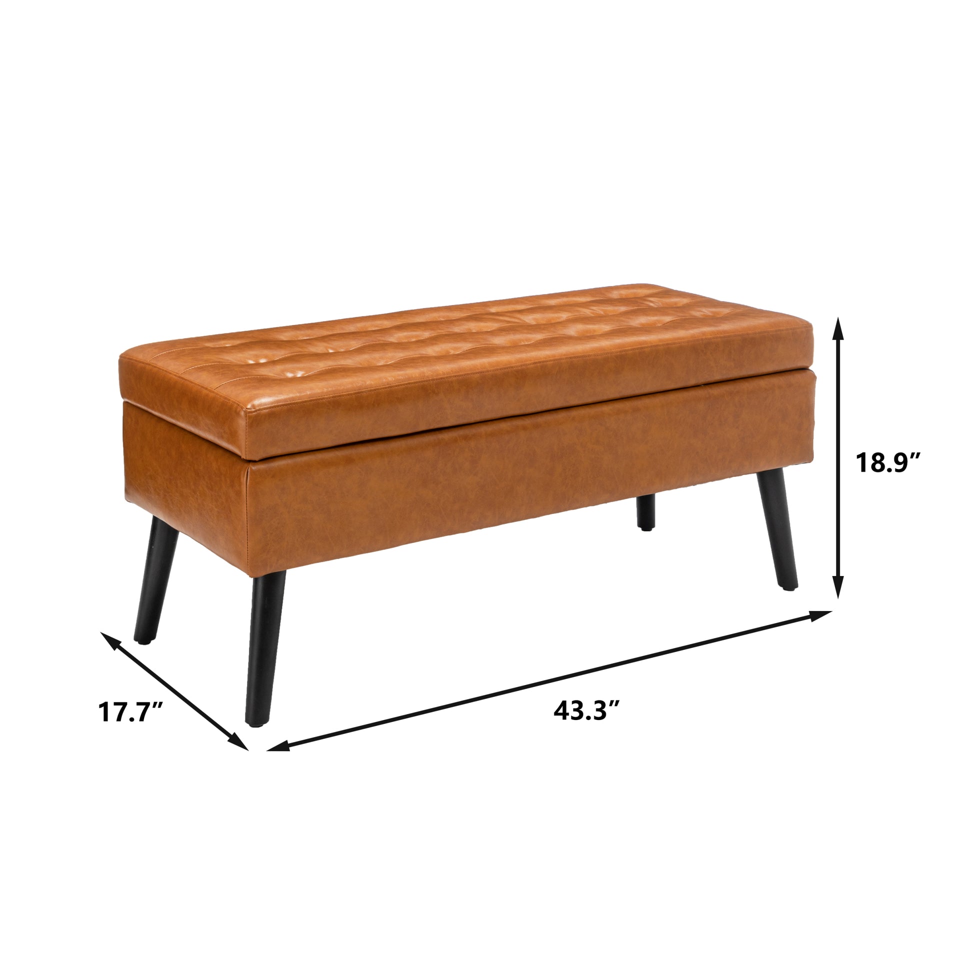 Storage Bench With Storage Bench For Bedroom End Of Bed Bench Foot Of Bed Bench Entryway Bench Storage Ottoman Bench 43.3" W X 17.7" Brown Leather Bench Brown Pu Leather