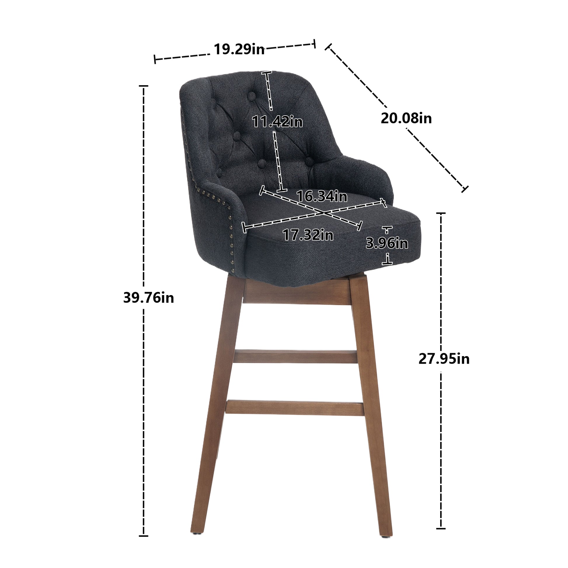 Coolmore Bar Stools Set Of 2 Counter Height Chairs With Footrest For Kitchen, Dining Room And 360 Degree Solid Wood Legs Swivel Bar Stools Set Of 2 Black Linen Black Foam Linen
