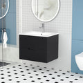 24 Inch Floating Bathroom Vanity With Ceramic Sink, Modern Bath Storage Cabinet Vanity With Drawers Wall Mounted Combo Set For Bathroom, Black Black Mdf