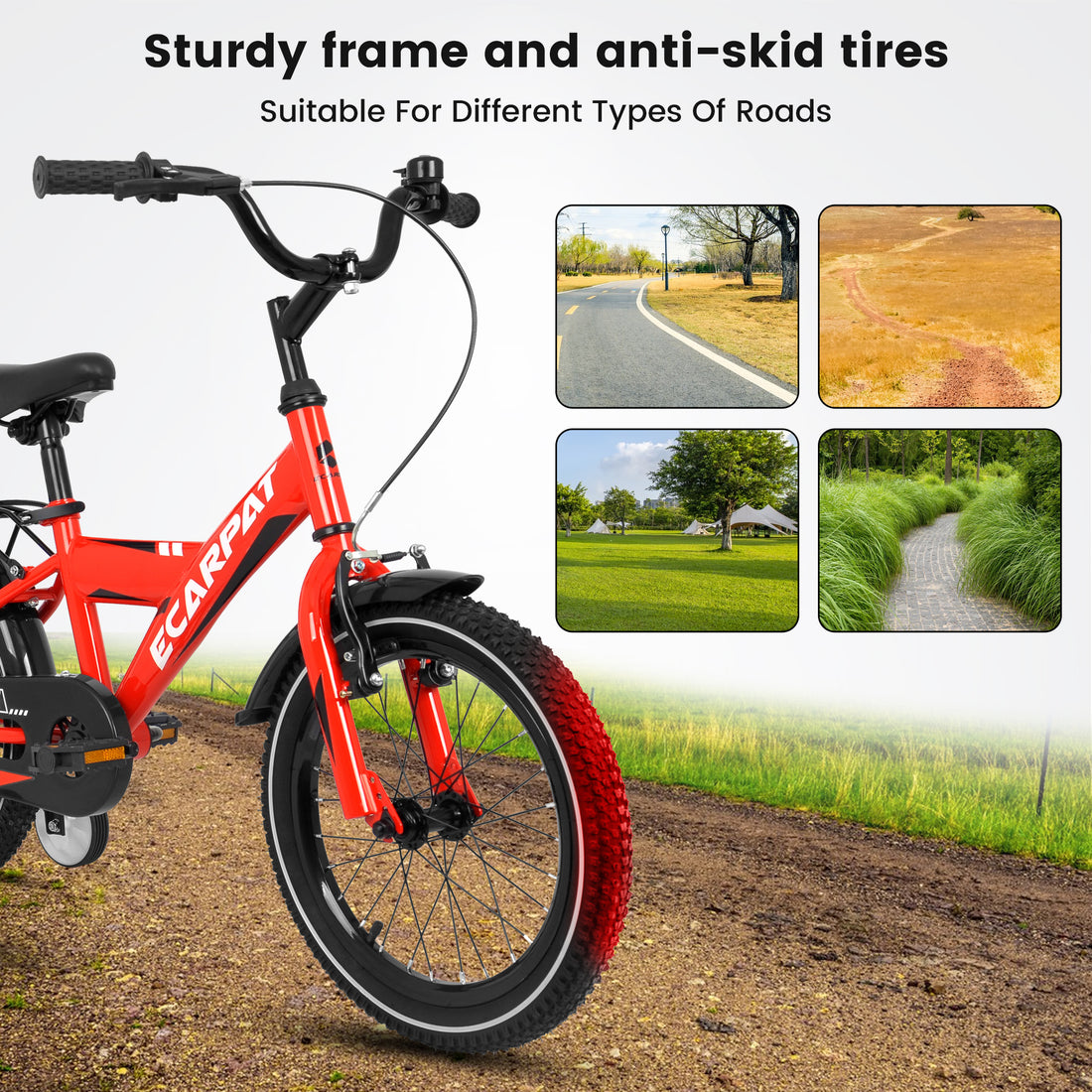 A16115 Kids Bike 16 Inch For Boys & Girls With Training Wheels, Freestyle Kids' Bicycle With Fender And Carrier. Red Steel