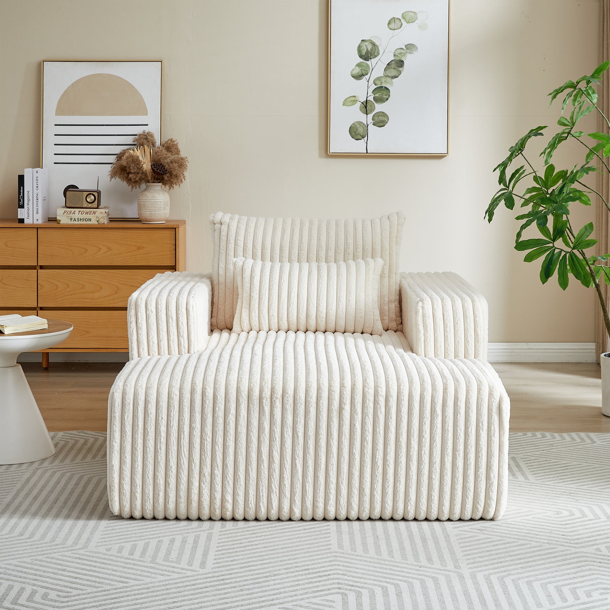 62.5 Inch Corduroy Sponge Sofa Lounge Chair,No Assembly Required,Fluffy Modern Sleeper Chair For Indoor Living Room Bedroom Beige Foam Corduroy 1 Seat