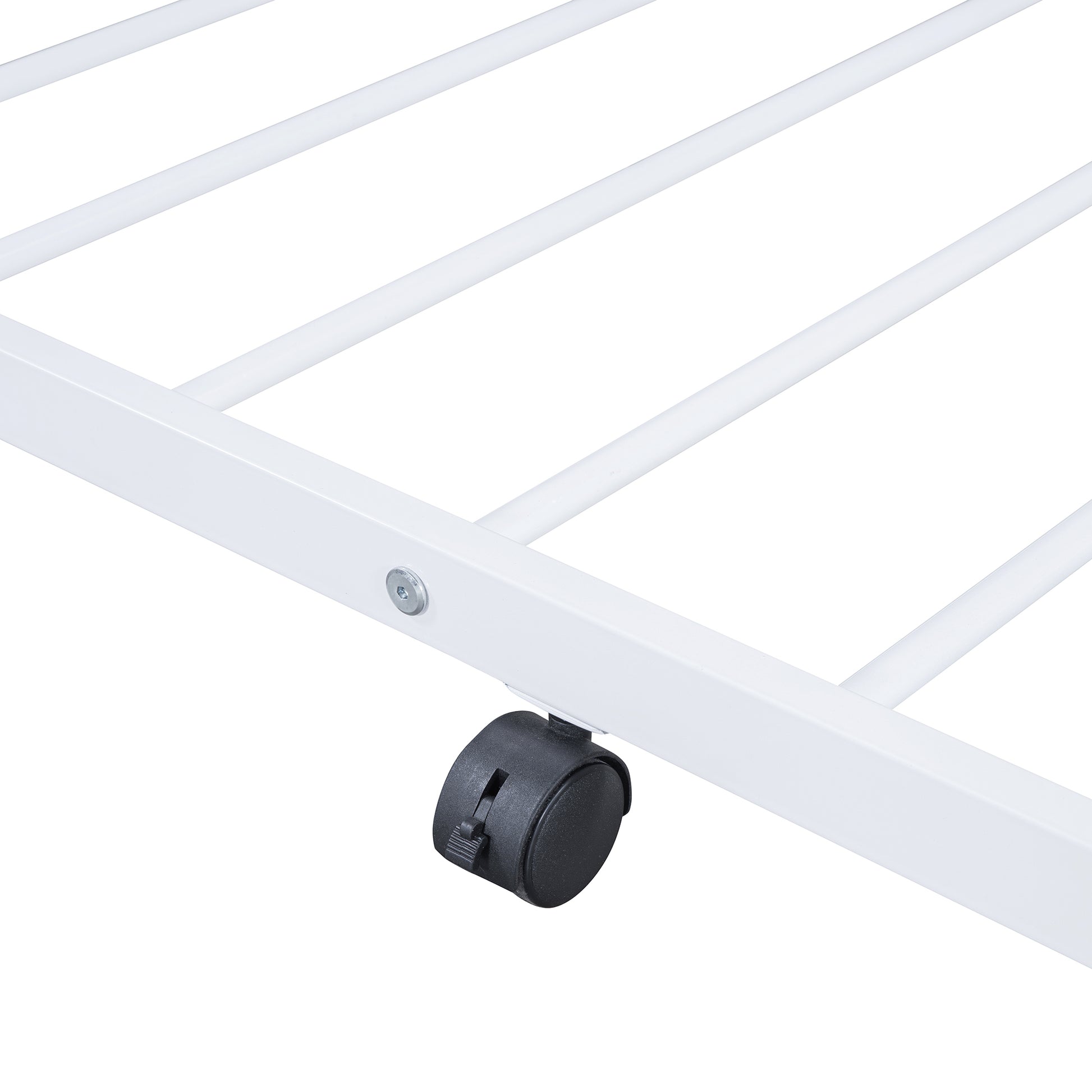 Twin Size Metal House Bed With Twin Size Trundle, White Twin White Metal