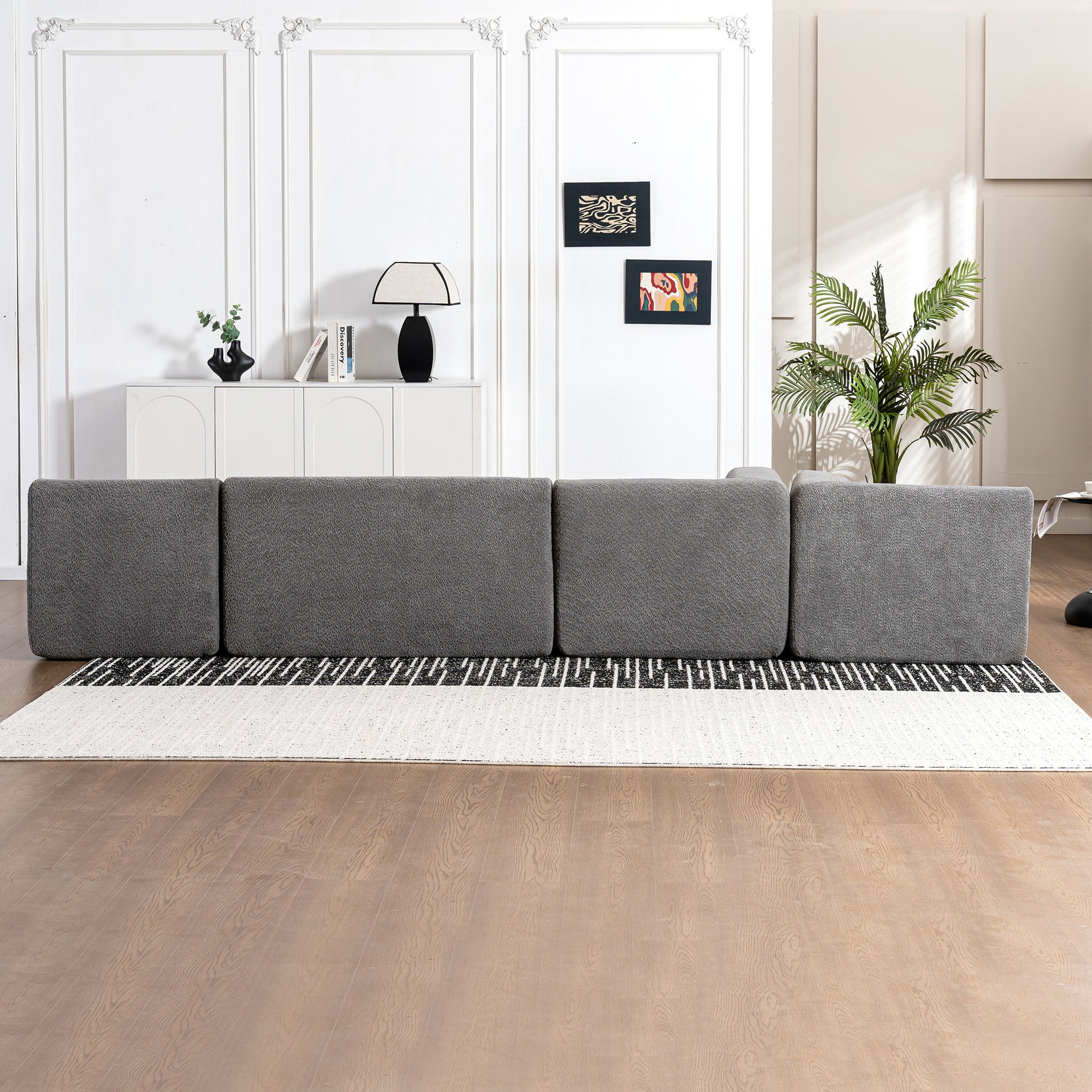 143.7" Upholstered Sofa Free Combined Sofa Couch With Two Chaise Lounge And Five Back Pillows For Living Room, Light Gray Light Gray Foam Polyester 5 Seat