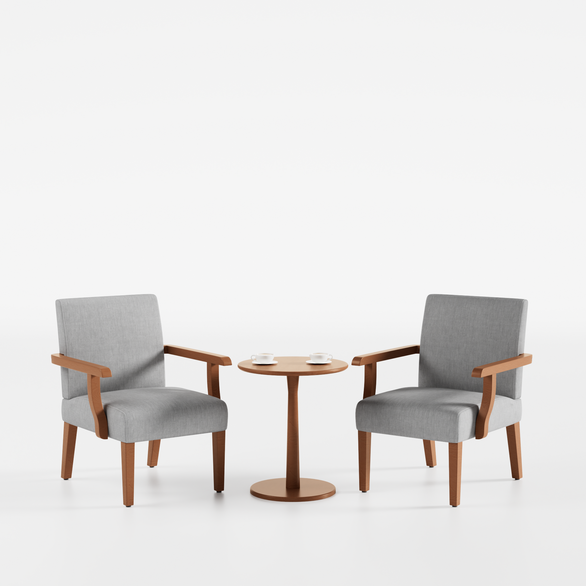 Fabric Accent Arm Chair Set Of 2 With Round Wood Table Light Gray Fabric