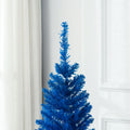 Homcom 5' Artificial Pencil Christmas Tree, Slim Xmas Tree With 294 Realistic Branch Tips And Plastic Stand, Blue Blue Plastic