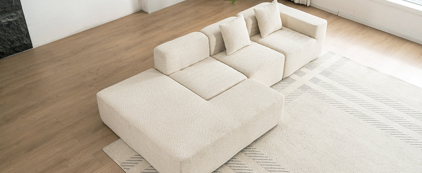 116.5" Sectional Sofa Full Compressed Sofa Couch Free Combined Sofa For Living Room, Beige Beige Foam Polyester 4 Seat