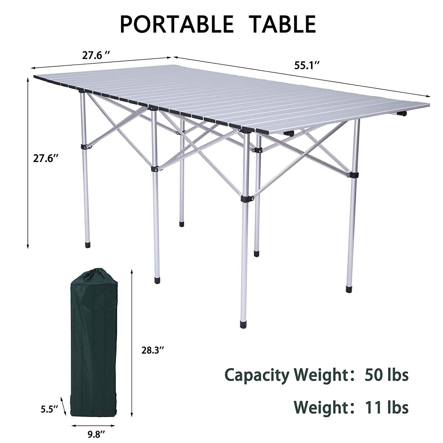 Portable Folding Lightweight Aluminum Camping Picnic Table For 4 6, Compact Roll Top Table With Carry Bag Silver Aluminum