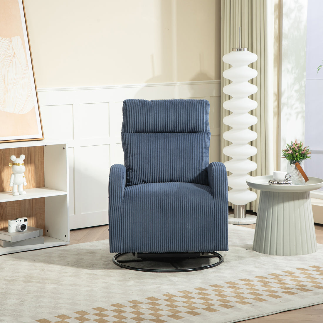 Jiada Upholstered Swivel Glider.Flannel Fabric.Rocking Chair For Nursery In Navy Blue.Modern Style One Left Bag Navy Blue Primary Living Space Foam Corduroy
