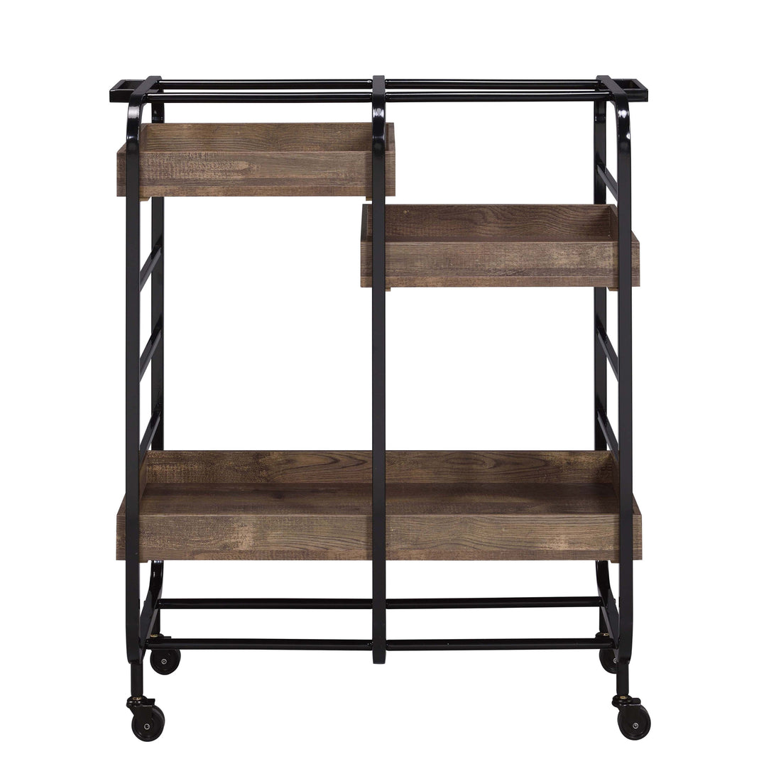 Black And Walnut Serving Cart With 3 Adjustable