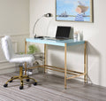 Baby Blue And Gold Writing Desk With Usb Ports Blue Gold Built In Outlets Or Usb Office Modern Rectangular Glossy Wood Metal