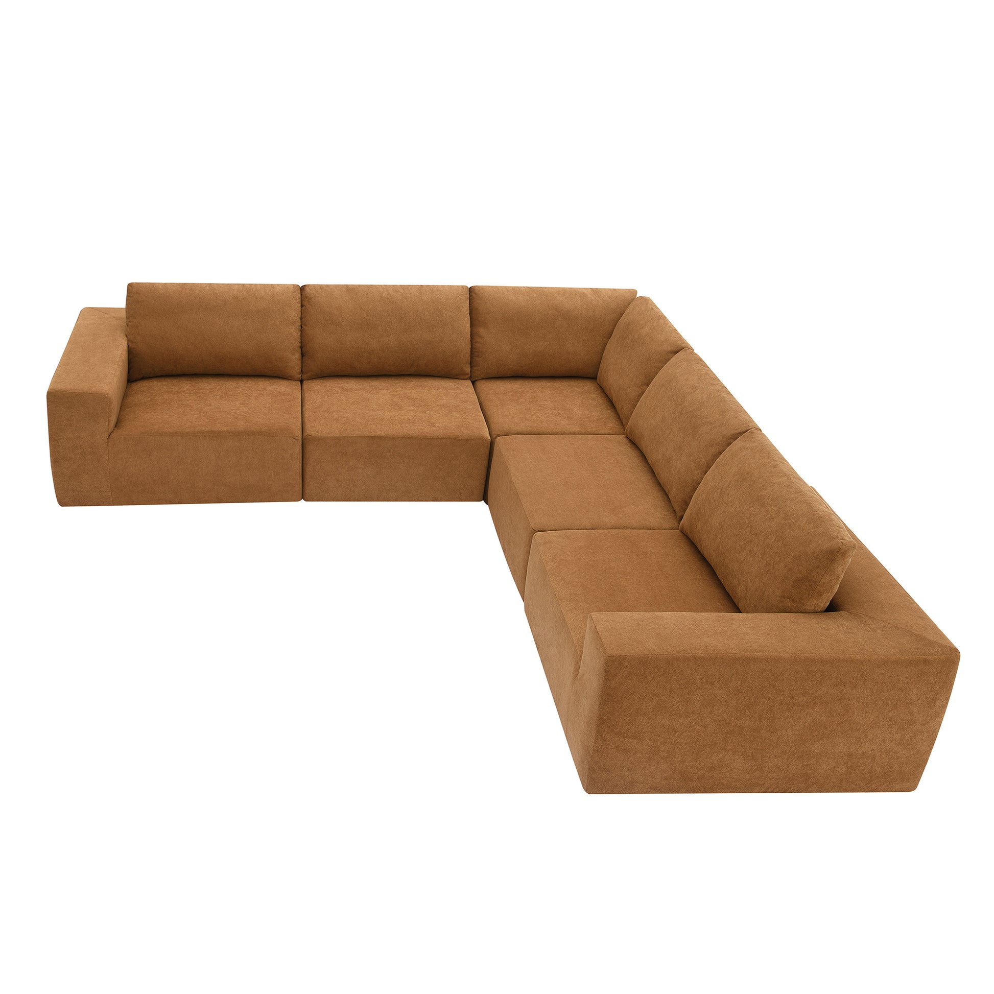 116*116" Modular L Shaped Sectional Sofa,Luxury Floor Couch Set,Upholstered Indoor Furniture,Foam Filled Sleeper Sofa Bed For Living Room,Bedroom,5 Pc Free Combination,3 Colors Brown Fabric 5 Seat