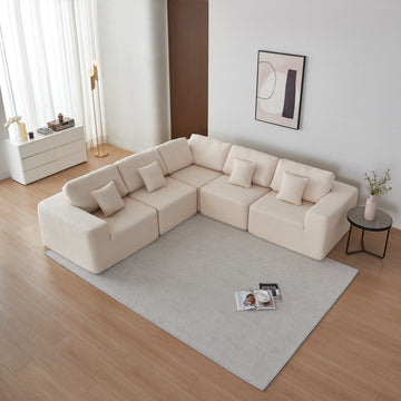 Luxury Modern U Shaped Sectional Sofa Couch, Large Modular Sherpa Fabric Couch For Living Room, High Density Foam, Comfortable, Easy Assembly, Perfect For Families And Entertaining Guests Beige Medium Soft Foam Sherpa 5 Seat