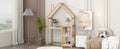 House Shaped Wooden Writing Desk,Kids Study Table,Bookshelf & Toy Storage,Natural Twin Natural American Design Pine