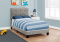 Bed, Twin Size, Upholstered, Bedroom, Frame Only, Youth, Teen, Juvenile, Grey Linen Look, Transitional Grey Foam Linen