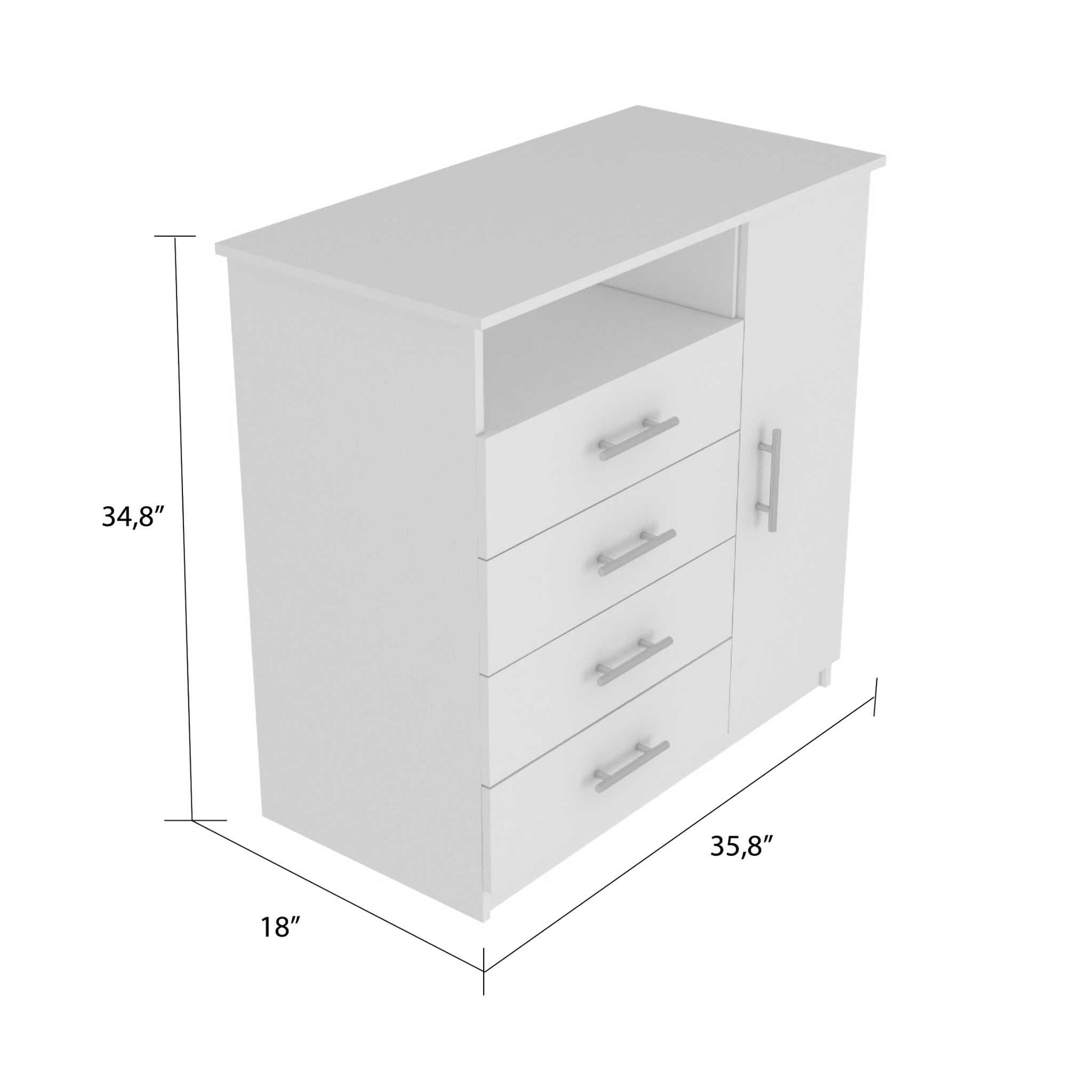 Baylon 4 Drawer 1 Shelf Dresser White White Bedroom Contemporary Particle Board