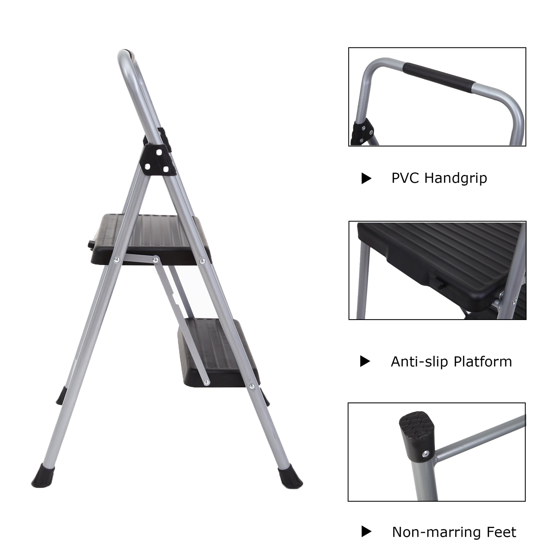 2 Step Ladder Step Stool For Adults 2 Step Ladder Folding Step Stool Wide Anti Slip Pedal Ergonomic Design Black Iron